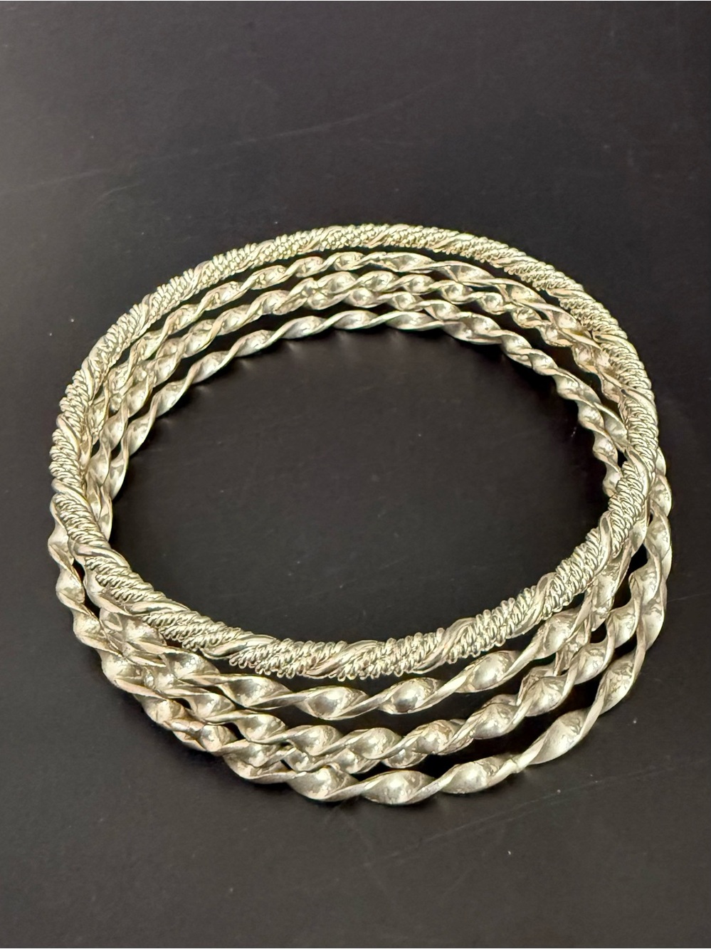 5pcs Silver-tone Twisted Rope Stackable Bangle Bracelet